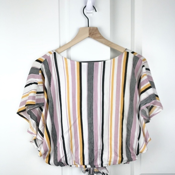NWT Lumiere V-Neck Stripe Print Front Tie Top- S - Picture 7 of 10